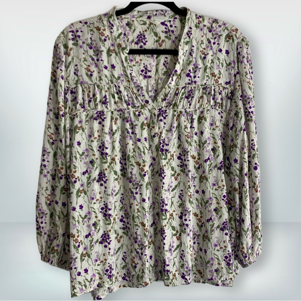 Caslon Floral Bell Sleeve V Neck Blouse, size XXL - Picture 1 of 9